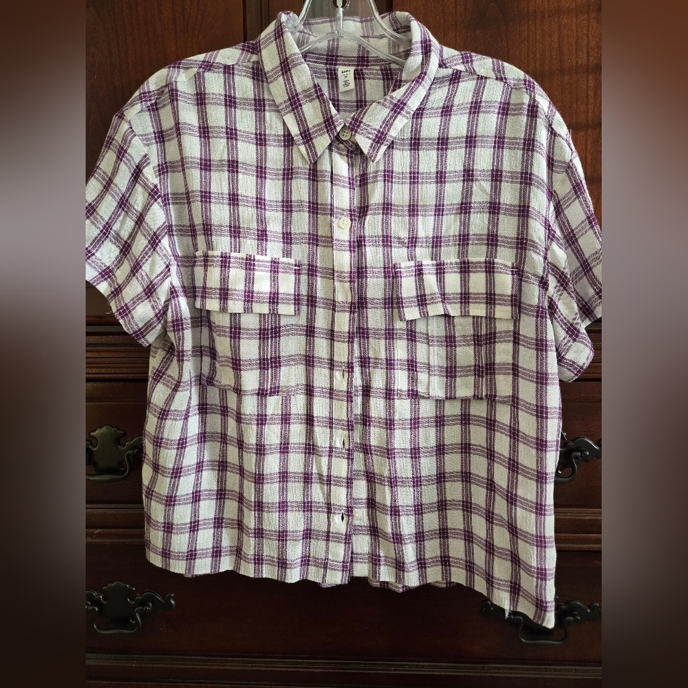 NWT BP Nordstrom Purple Sunset Lili Plaid Top - size Medium (M)